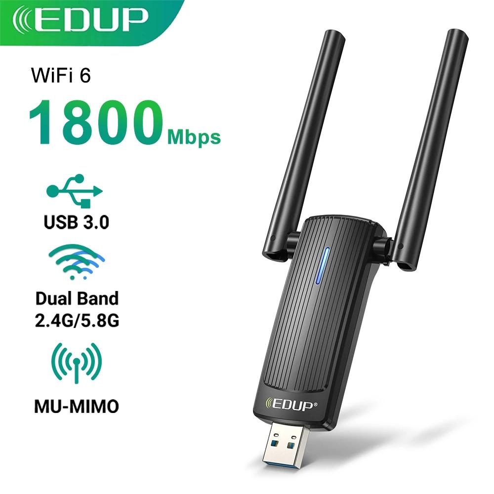 EDUP USB  Ʈũ ī  , MU-MIMO 2.4G, 5GHz  , PC  10, 11  ׳ , AX1800, WiFi6, USB3.0